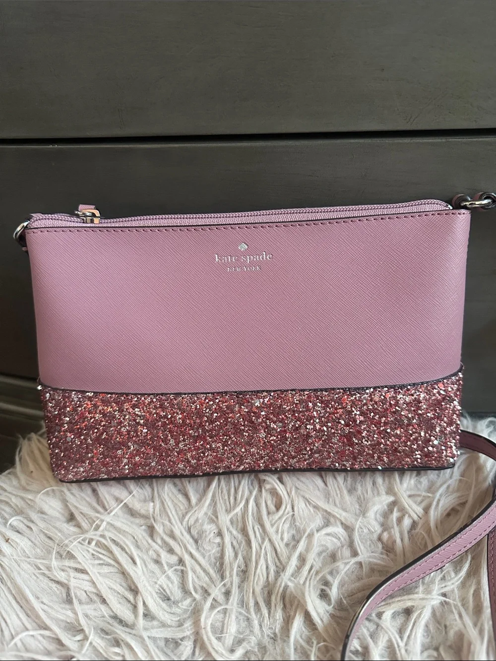 kate spade rose pink glitter two-tone crossbody